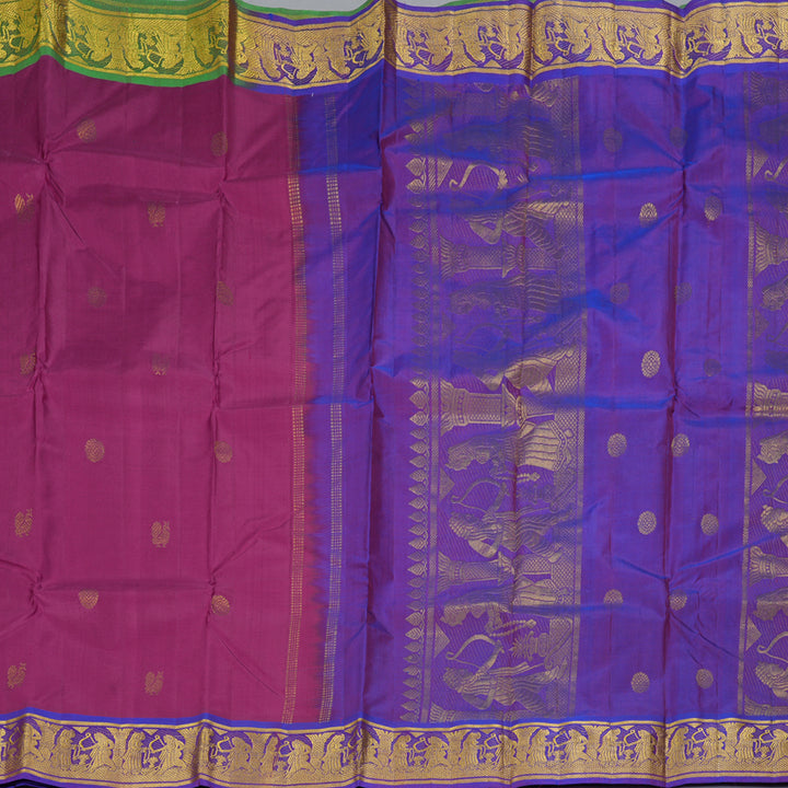 Hayagrivas Handloom Magenta Kanjivaram Silk Saree with Ganga Jamuna Border KBF395F5-1