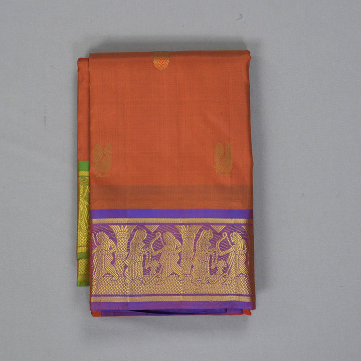 Hayagrivas Handloom Rust Orange Kanjivaram Silk Saree with Ganga Jamuna Border KBF395F5-3