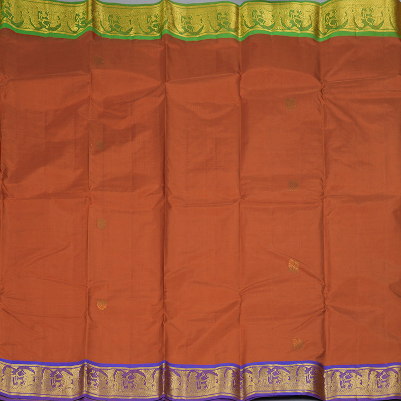 Hayagrivas Handloom Rust Orange Kanjivaram Silk Saree with Ganga Jamuna Border KBF395F5-3