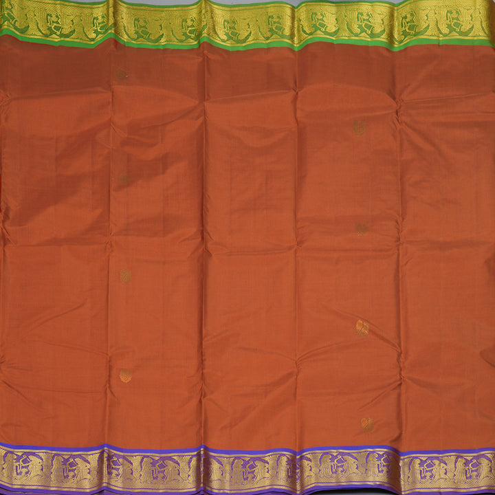 Hayagrivas Handloom Rust Orange Kanjivaram Silk Saree with Ganga Jamuna Border KBF395F5-3