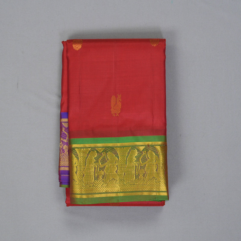 Hayagrivas Handloom Red Kanjivaram Silk Saree with Ganga Jamuna Border KBF395F5-6