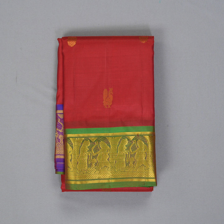 Hayagrivas Handloom Red Kanjivaram Silk Saree with Ganga Jamuna Border KBF395F5-6