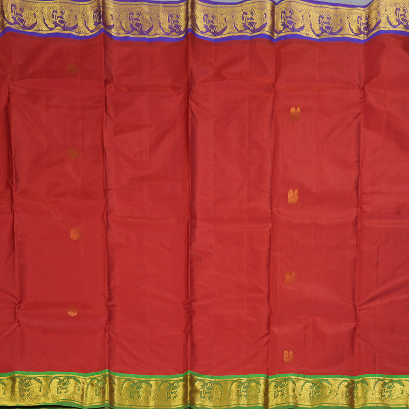 Hayagrivas Handloom Red Kanjivaram Silk Saree with Ganga Jamuna Border KBF395F5-6