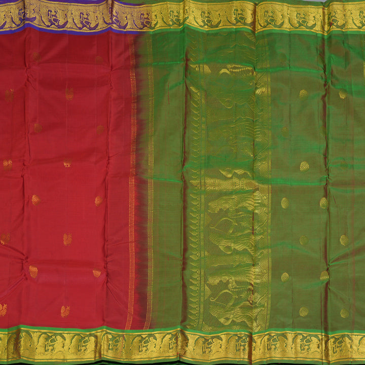 Hayagrivas Handloom Red Kanjivaram Silk Saree with Ganga Jamuna Border KBF395F5-6