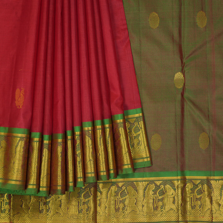 Hayagrivas Handloom Red Kanjivaram Silk Saree with Ganga Jamuna Border KBF395F5-6