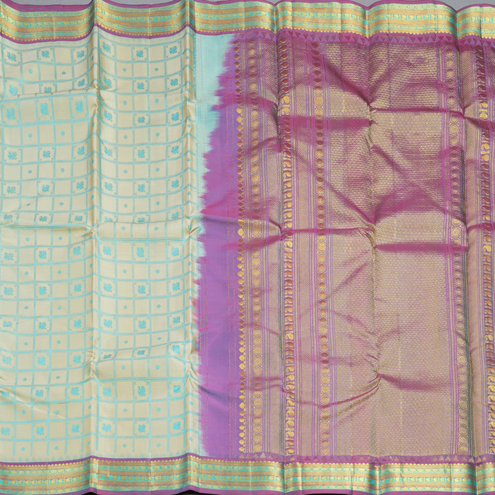 Hayagrivas Handloom Cream Kanjivaram Silk Saree with Blue-Purple Border KBF396F7-1