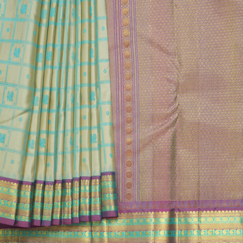 Hayagrivas Handloom Cream Kanjivaram Silk Saree with Blue-Purple Border KBF396F7-1
