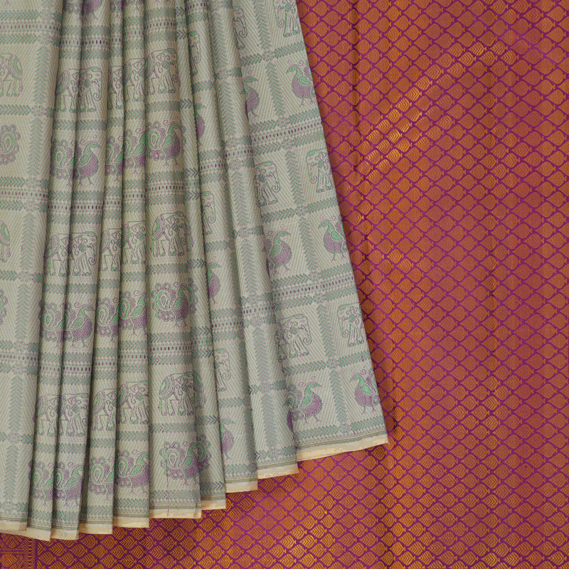 Hayagrivas Handloom Beige Kanjivaram Silk Saree KBF397F2-2