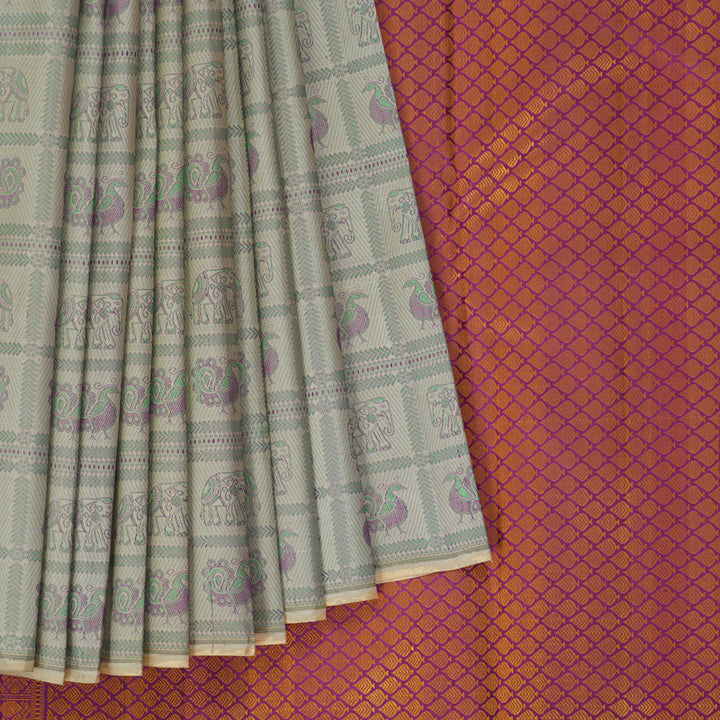 Hayagrivas Handloom Beige Kanjivaram Silk Saree KBF397F2-2