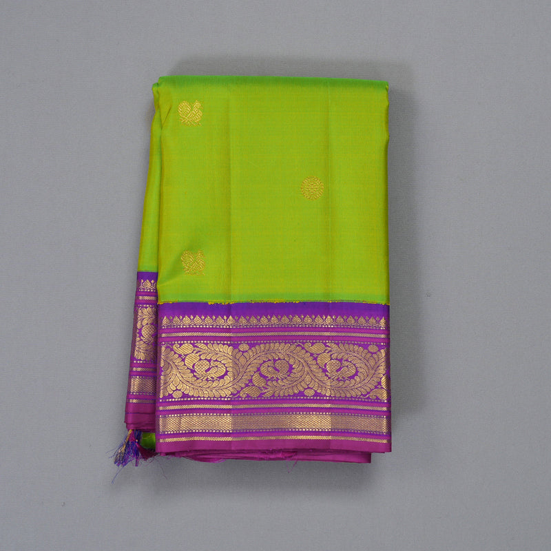 Hayagrivas Handloom Fluorescent Green Kanjivaram Silk Saree with Purple Border KBF398F1-1