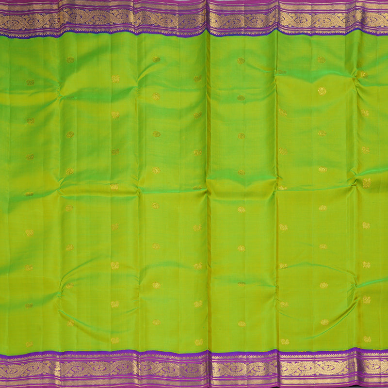 Hayagrivas Handloom Fluorescent Green Kanjivaram Silk Saree with Purple Border KBF398F1-1