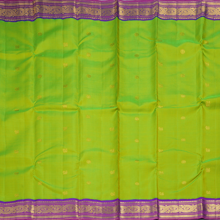 Hayagrivas Handloom Fluorescent Green Kanjivaram Silk Saree with Purple Border KBF398F1-1