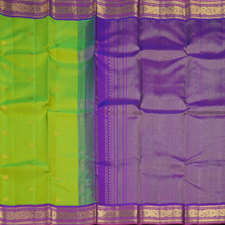 Hayagrivas Handloom Fluorescent Green Kanjivaram Silk Saree with Purple Border KBF398F1-1