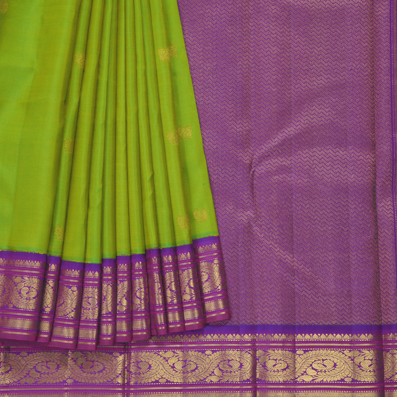 Hayagrivas Handloom Fluorescent Green Kanjivaram Silk Saree with Purple Border KBF398F1-1