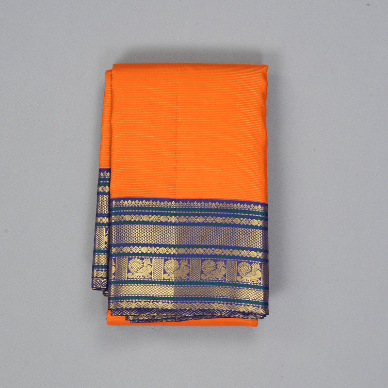 Hayagrivas Handloom Orange Kanjivaram Silk Saree with Ink Blue Border KBF398F2-1