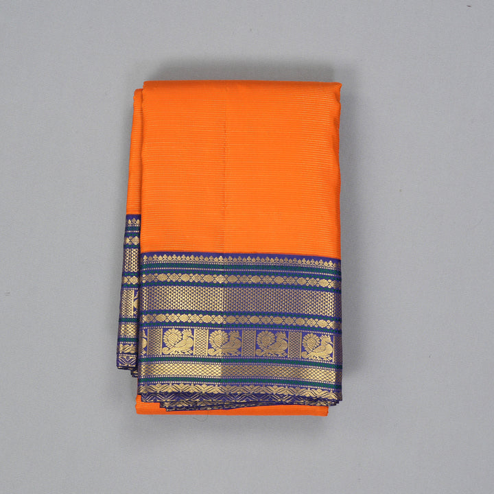 Hayagrivas Handloom Orange Kanjivaram Silk Saree with Ink Blue Border KBF398F2-1