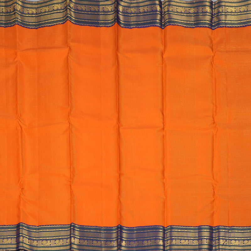 Hayagrivas Handloom Orange Kanjivaram Silk Saree with Ink Blue Border KBF398F2-1