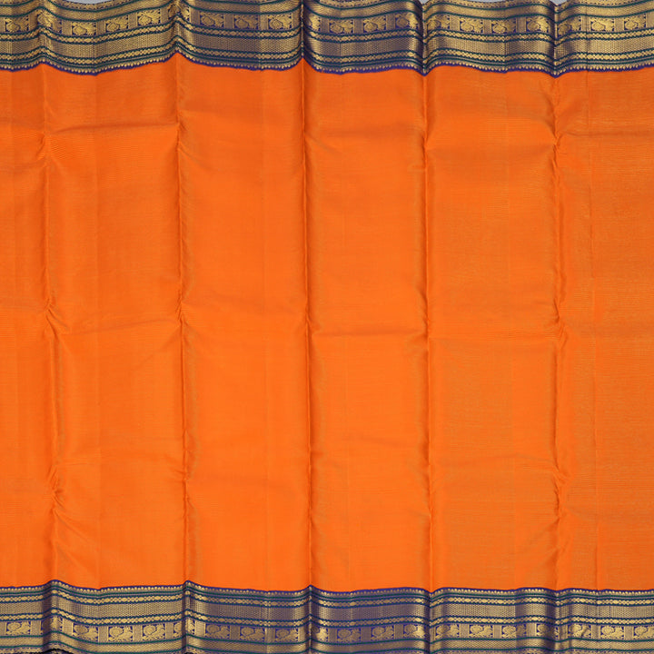 Hayagrivas Handloom Orange Kanjivaram Silk Saree with Ink Blue Border KBF398F2-1
