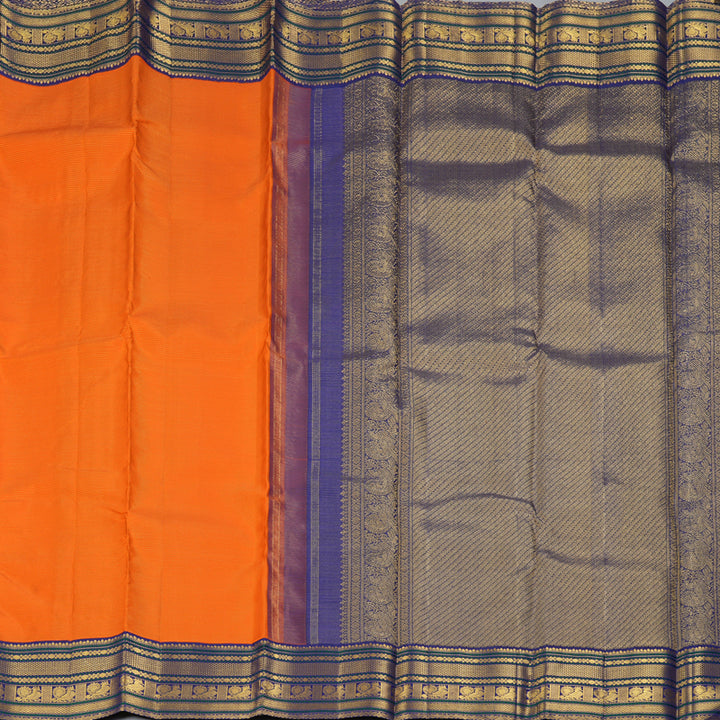 Hayagrivas Handloom Orange Kanjivaram Silk Saree with Ink Blue Border KBF398F2-1