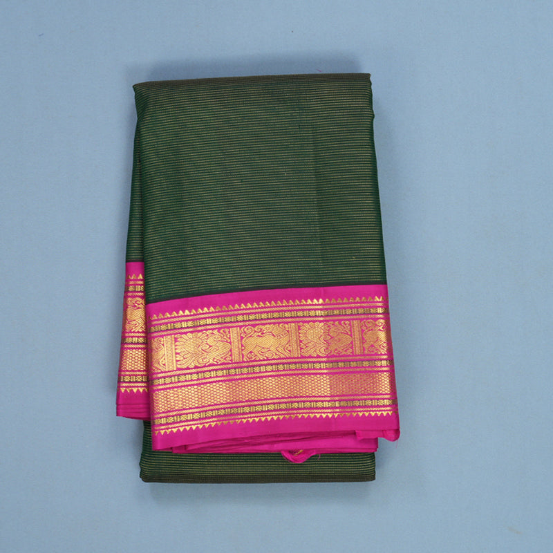 Hayagrivas Handloom Bottle Green Kanjivaram Silk Saree with Rani Pink Border KBF398F2-2