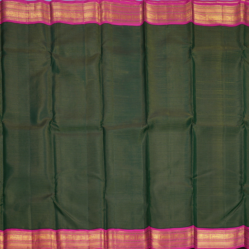 Hayagrivas Handloom Bottle Green Kanjivaram Silk Saree with Rani Pink Border KBF398F2-2
