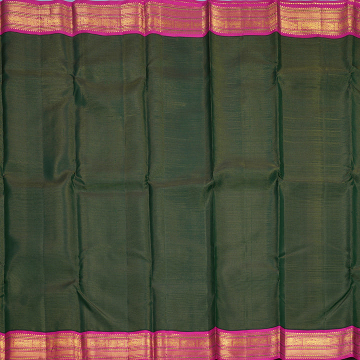 Hayagrivas Handloom Bottle Green Kanjivaram Silk Saree with Rani Pink Border KBF398F2-2