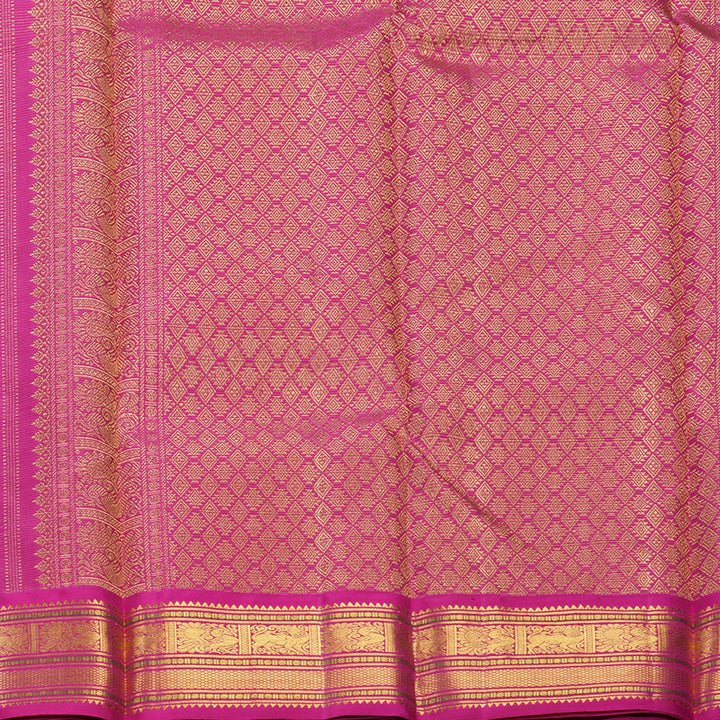 Hayagrivas Handloom Bottle Green Kanjivaram Silk Saree with Rani Pink Border KBF398F2-2