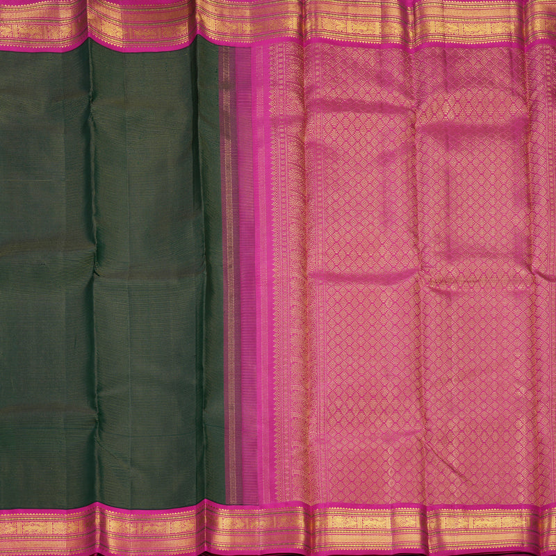 Hayagrivas Handloom Bottle Green Kanjivaram Silk Saree with Rani Pink Border KBF398F2-2