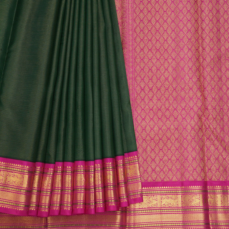 Hayagrivas Handloom Bottle Green Kanjivaram Silk Saree with Rani Pink Border KBF398F2-2