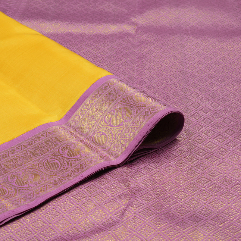 Hayagrivas Handloom Yellow Kanjivaram Silk Saree with Lotus Pink Border KBF39D2-2