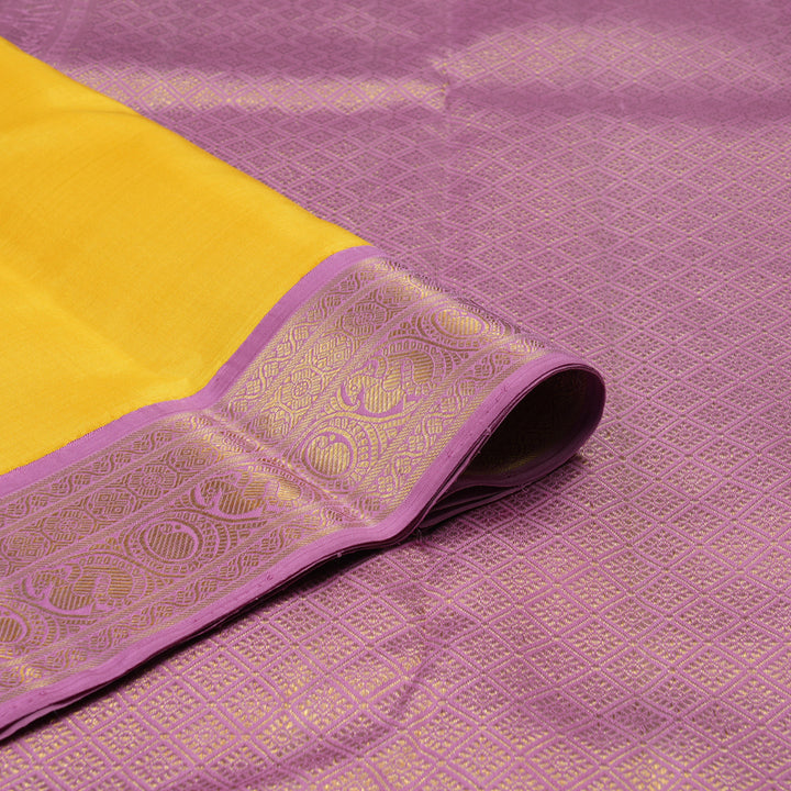 Hayagrivas Handloom Yellow Kanjivaram Silk Saree with Lotus Pink Border KBF39D2-2