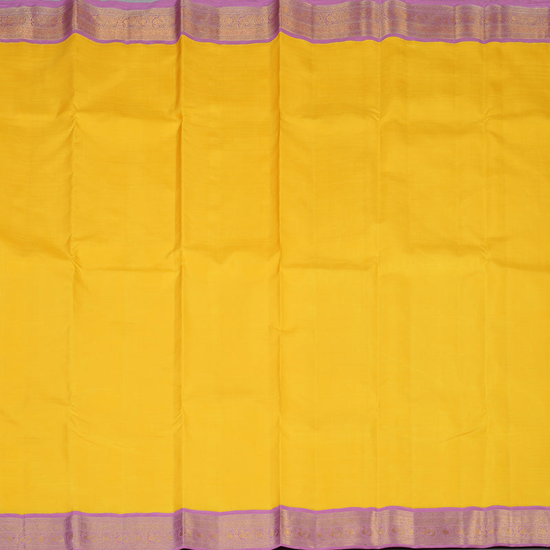 Hayagrivas Handloom Yellow Kanjivaram Silk Saree with Lotus Pink Border KBF39D2-2