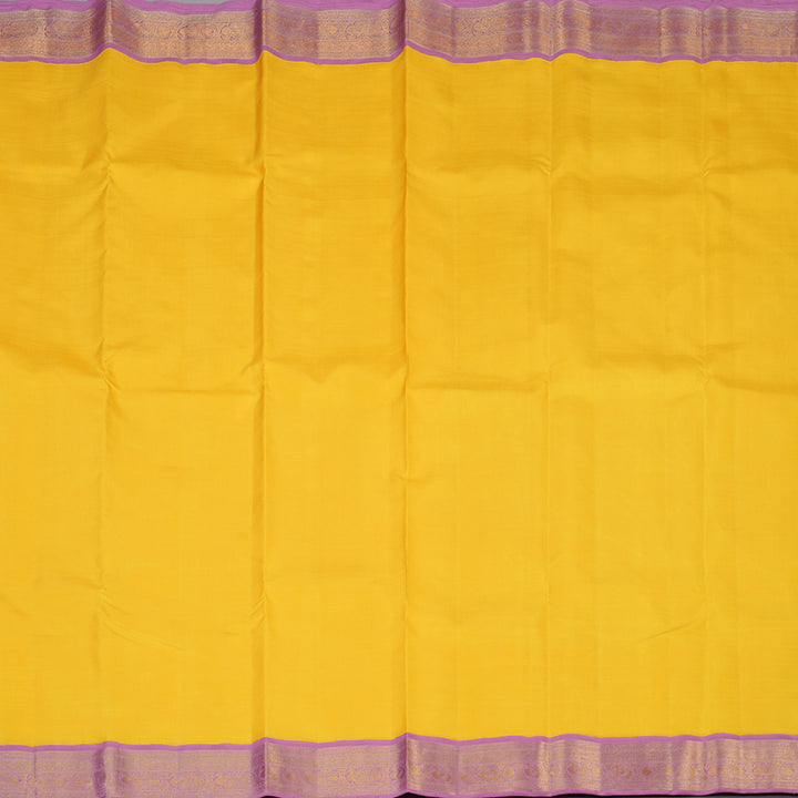 Hayagrivas Handloom Yellow Kanjivaram Silk Saree with Lotus Pink Border KBF39D2-2