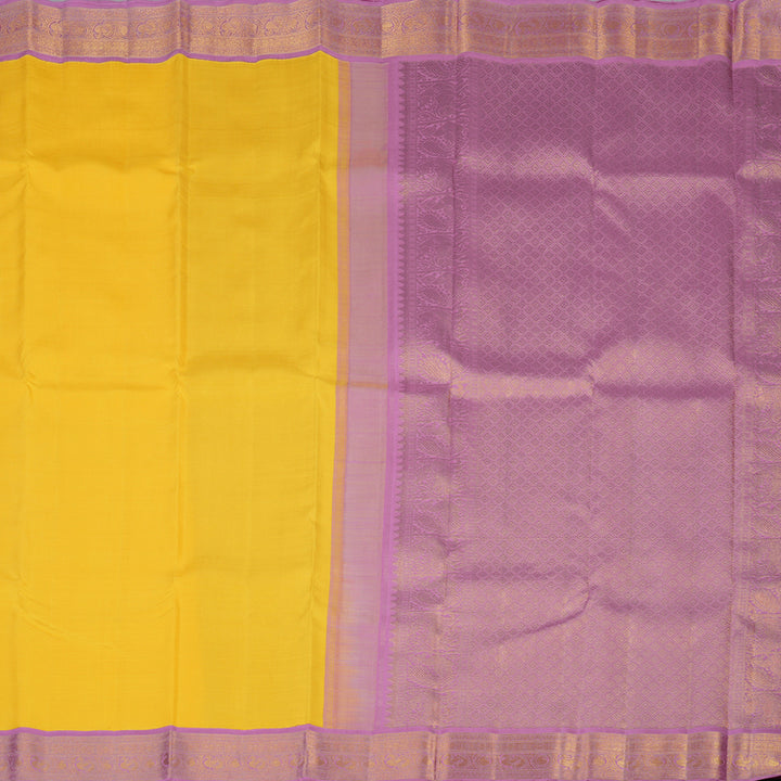 Hayagrivas Handloom Yellow Kanjivaram Silk Saree with Lotus Pink Border KBF39D2-2