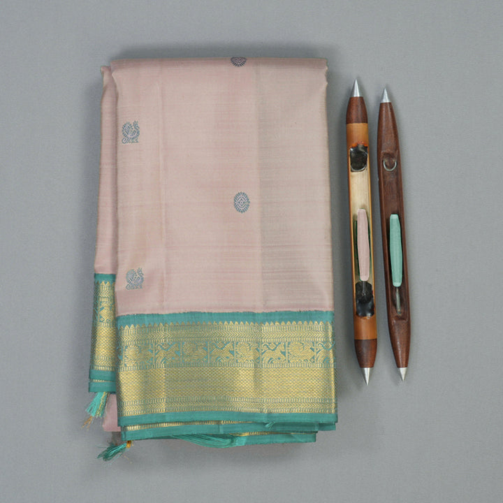Hayagrivas Handloom Rosewood Pink Kanjivaram Silk Saree with Greenish-Grey Border KBF39D3-1