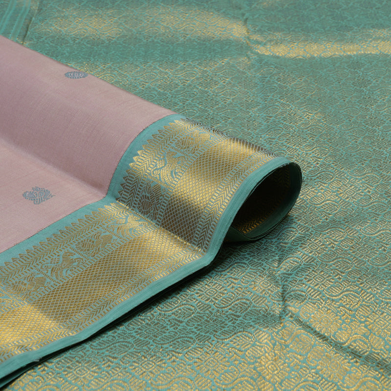 Hayagrivas Handloom Rosewood Pink Kanjivaram Silk Saree with Greenish-Grey Border KBF39D3-1