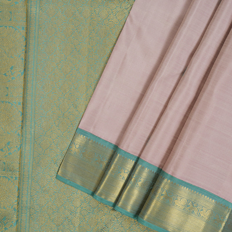 Hayagrivas Handloom Rosewood Pink Kanjivaram Silk Saree with Greenish-Grey Border KBF39D3-1