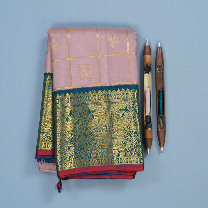 Hayagrivas Handloom Rosewood Pink Kanjivaram Silk Saree with Mayilkazhuthu Border KBF39D5-1