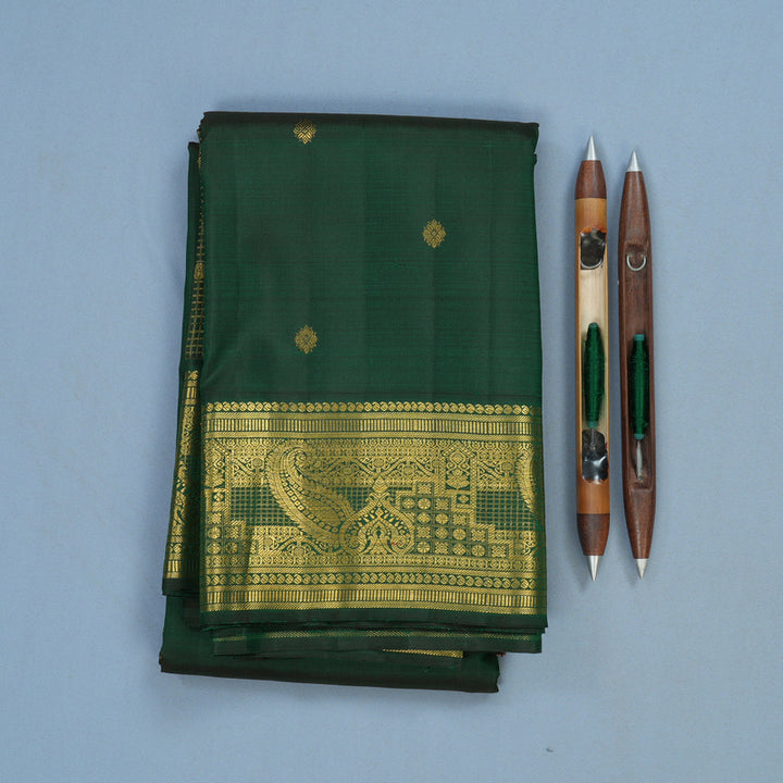 Hayagrivas Handloom Bottle Green Kanjivaram Silk Saree KBF39D7-1
