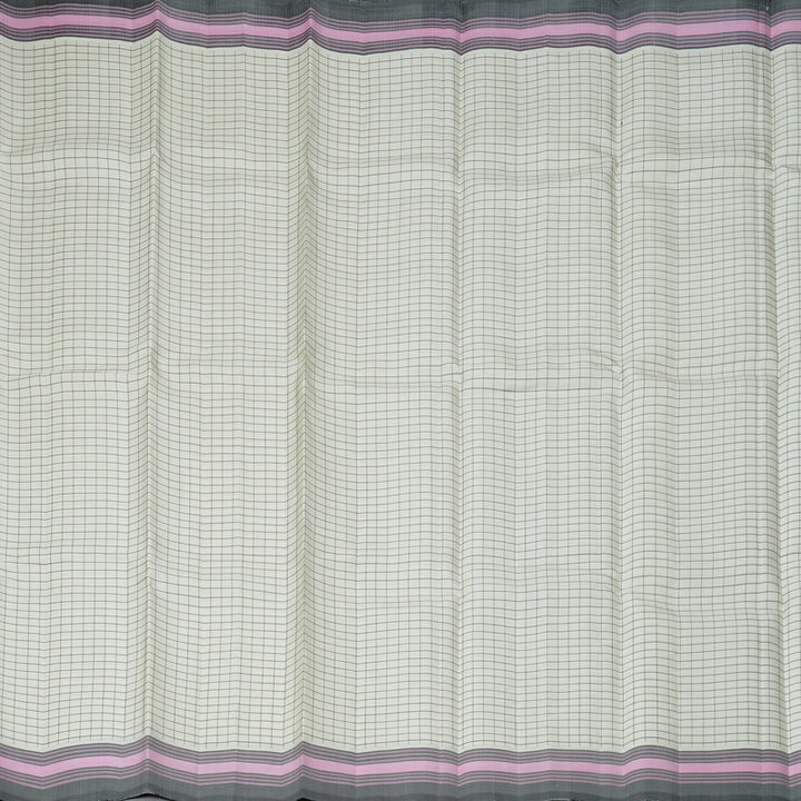 Hayagrivas Handloom Half-White Kanjivaram Silk Saree with Grey Border KBF403F1-3