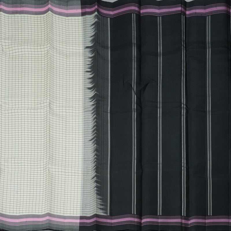 Hayagrivas Handloom Half-White Kanjivaram Silk Saree with Grey Border KBF403F1-3