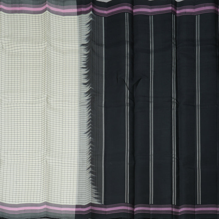 Hayagrivas Handloom Half-White Kanjivaram Silk Saree with Grey Border KBF403F1-3