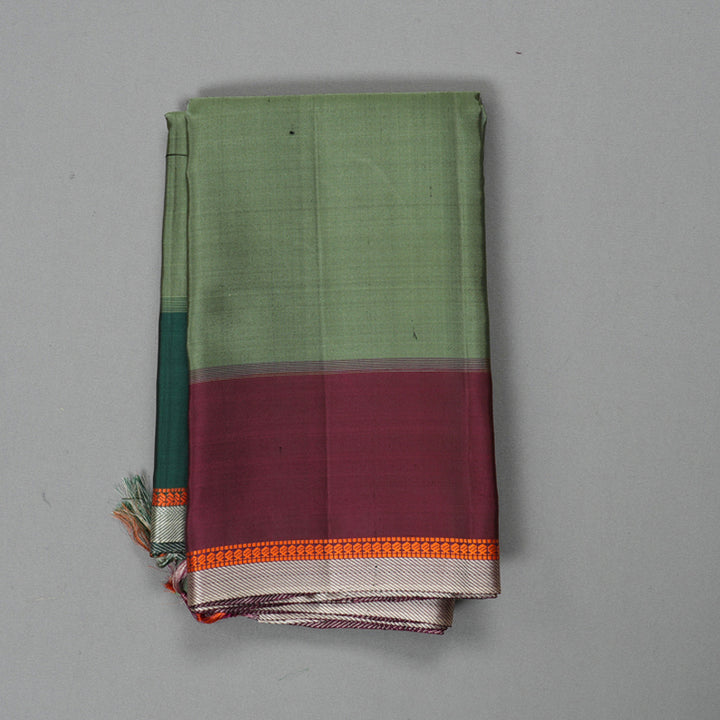 Hayagrivas Handloom Sage Green Kanjivaram Silk Saree with Ganga Jamuna Border KBF403F2-1