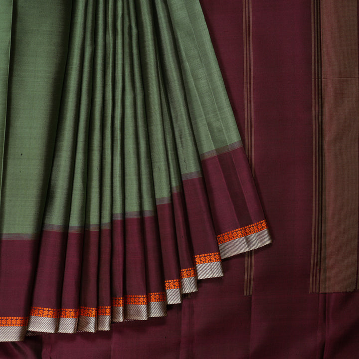 Hayagrivas Handloom Sage Green Kanjivaram Silk Saree with Ganga Jamuna Border KBF403F2-1