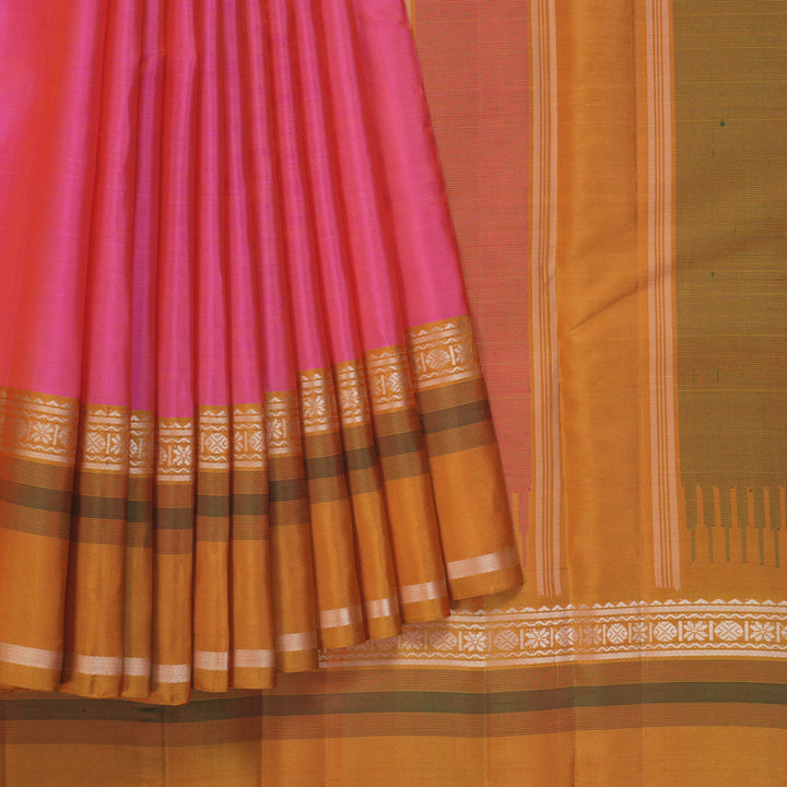 Hayagrivas Handloom Pink Kanjivaram Silk Saree with Orange Border KBF403F2-2