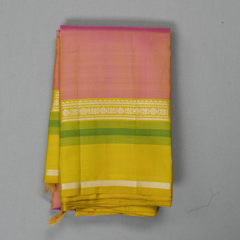 Hayagrivas Handloom Onion Pink Kanjivaram Silk Saree with Lemon Yellow Border KBF403F2-3
