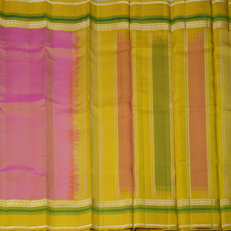 Hayagrivas Handloom Onion Pink Kanjivaram Silk Saree with Lemon Yellow Border KBF403F2-3