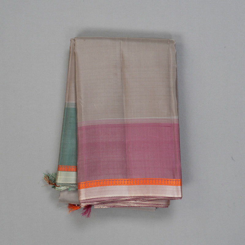 Hayagrivas Handloom Elephant Grey Kanjivaram Silk Saree with Ganga Jamuna Border KBF403F2-4