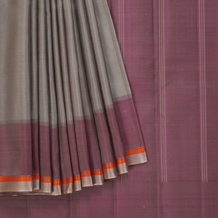 Hayagrivas Handloom Elephant Grey Kanjivaram Silk Saree with Ganga Jamuna Border KBF403F2-4