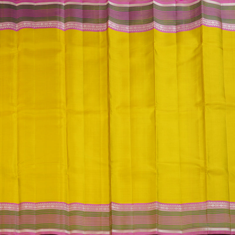 Hayagrivas Handloom Lemon Yellow Kanjivaram Silk Saree with Rose Pink Border KBF403F2-5